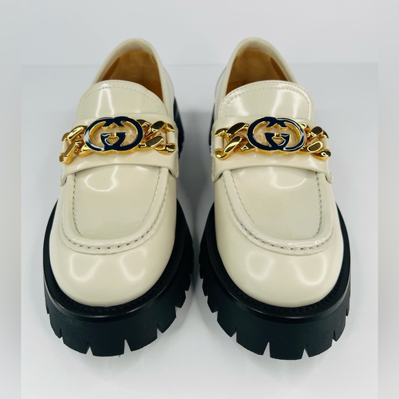 Gucci Jeanne GG Logo Chain Cordovan Lux Moc Toe Platform Loafers Size EU 39.5 - Picture 6 of 14